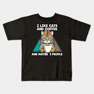 Funny And Cute Cat And Coffee lover Kids T-Shirt